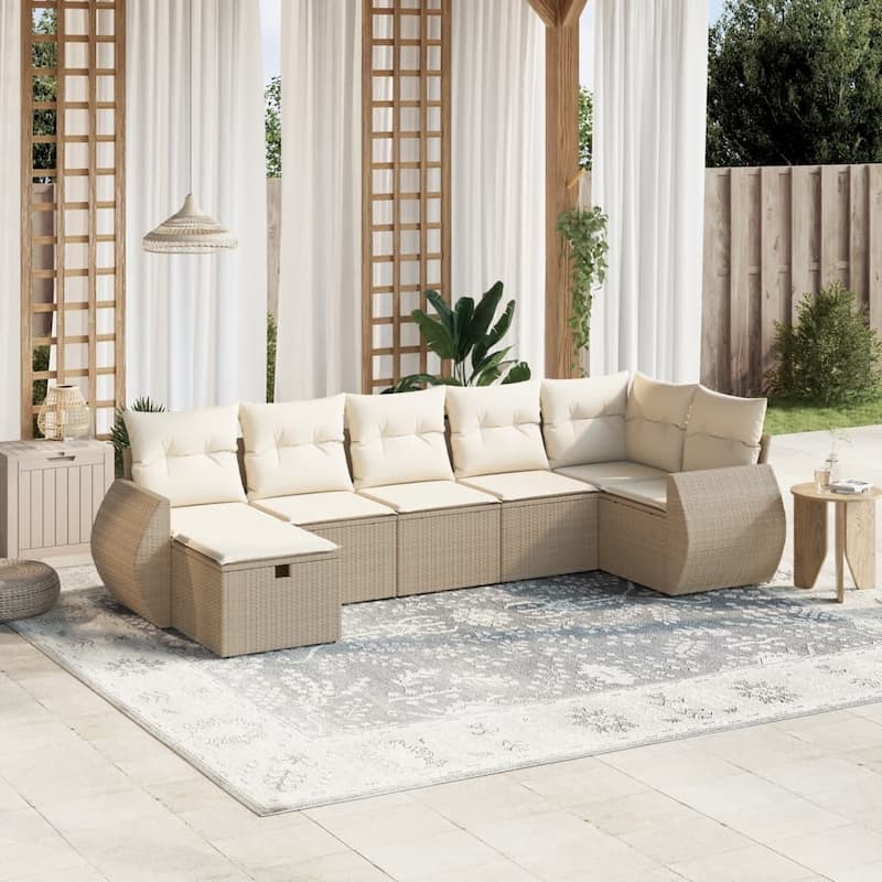 vidaXL Garden Sofa Set Beige/Black/Brown/Grey - Beige and cream 5 Piece
