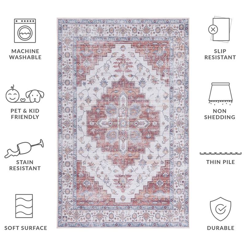 SAFAVIEH Tucson Machine Washable Slip Resistant Malvina Oriental Medallion