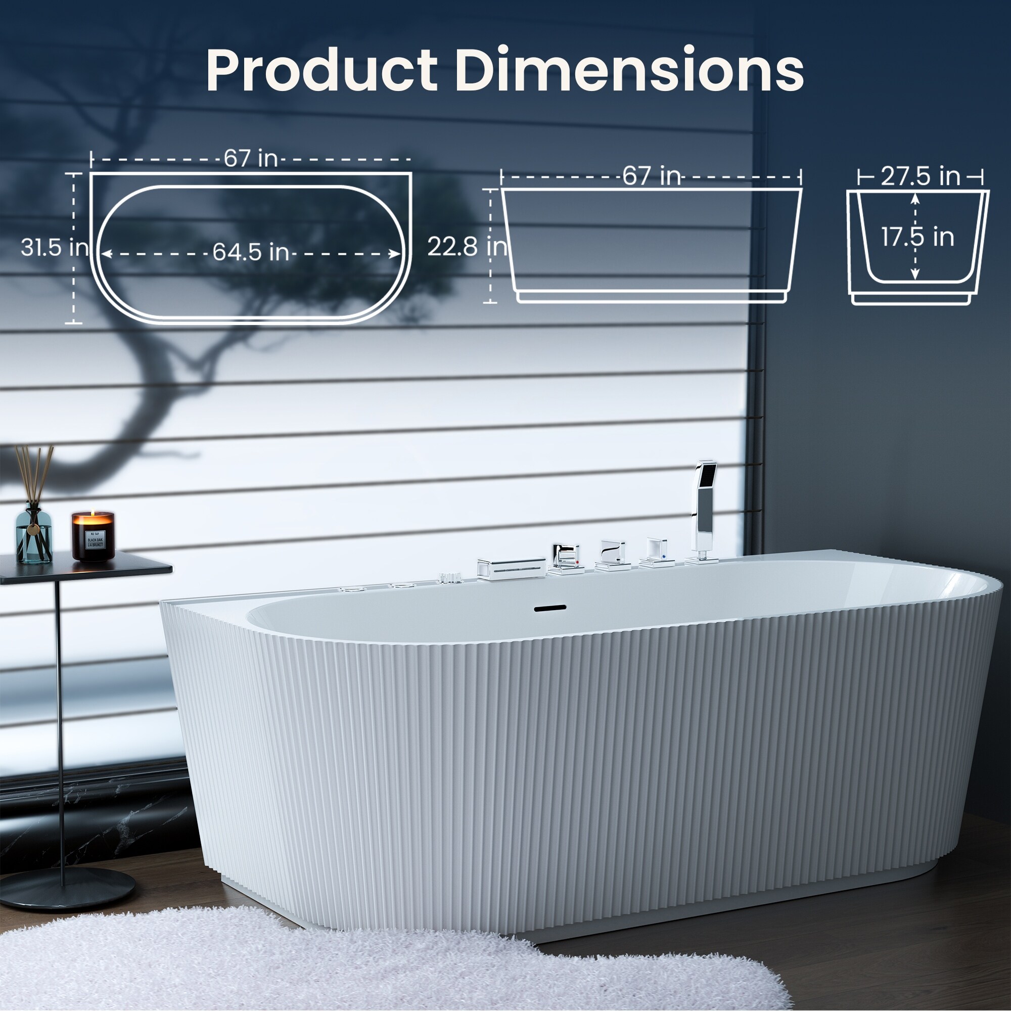 Luxury Whirlpool Massage Bathtub with 6 Hydro Jets, 7-Color