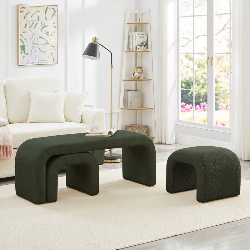 Set of 3 U-Shaped Modern Bench Ottoman Bench for Entryway
