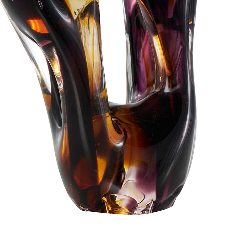 Black Glass Ombre Cutout Abstract Decorative Sculpture with Amber Accents