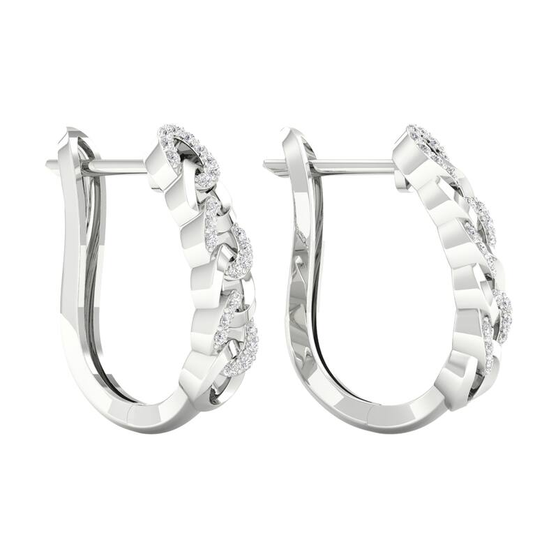 1/5ct TDW Diamond Cuban Link Hoop Earrings in 10k Gold for Women