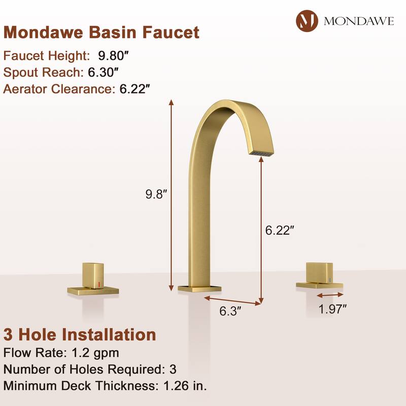 Mondawe Deck Mounted 8 Inch Widespread Double-Handle Bathroom Faucet in Matte Black for Bathroom, Vanity, Laundry