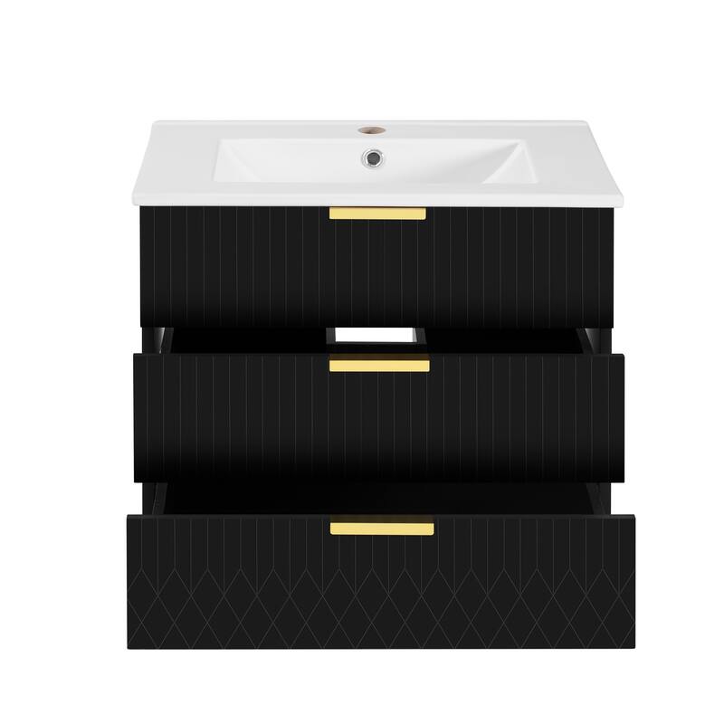 24'' Floating Bathroom Vanity with Single White Integrated Ceramic Sink - 24'' x 18.5'' x 20.1''