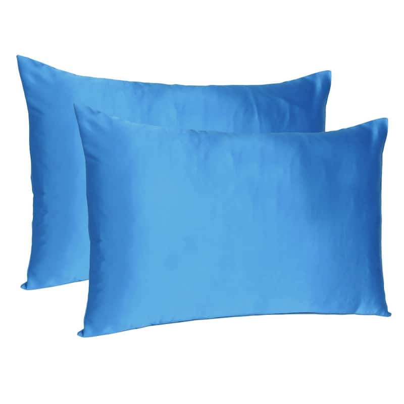 HomeRoots Bright Blue Dreamy Set Of 2 Silky Satin Standard Pillowcases