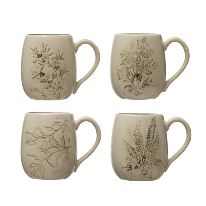Debossed Stoneware Mug - 5.3"L x 4.1"W x 4.4"H - 5.3"L x 4.1"W x 4.4"H - Multicolor - 4 Piece