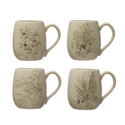 Debossed Stoneware Mug - 5.3"L x 4.1"W x 4.4"H