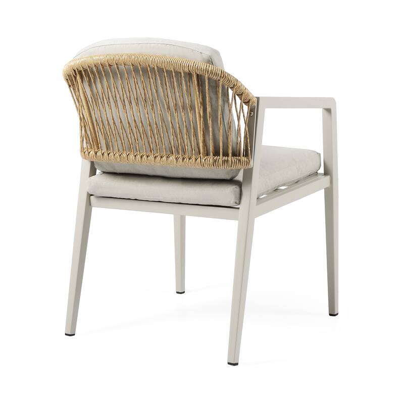 Outdoor Dining Table Chair Set, 6 Piece Patio Acacia Wood Furniture Set with Rectangular Table and Rattan Chairs