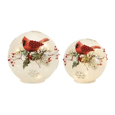 LED Lighted Frosted Cardinal Berry Christmas Globe - 7" - Set of 2