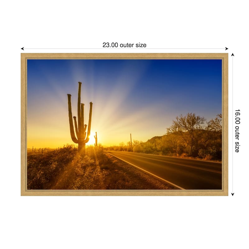 Saguaro National Park Setting Sun by Melanie Viola Framed Canvas Wall Art Print - Sylvie Bright Gold - 23 x 16 in