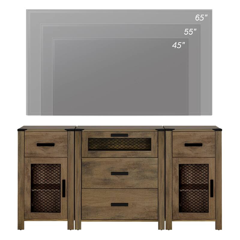 WAMPAT TV Stand with 5 Drawers and 2 Door Storage, Dresser Organizer Units with Adjustable Shelf - 1 Pack