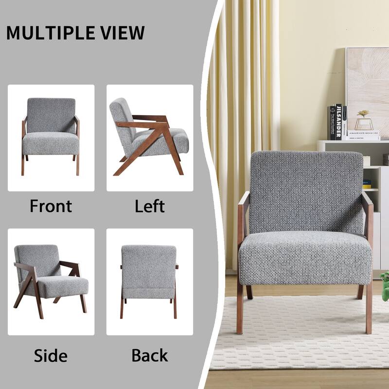 Accent Chair with Wood Frame, Upholstered Reading Armchair with Soft Linen Fabric, Accent Chair for Living Room Bedroom