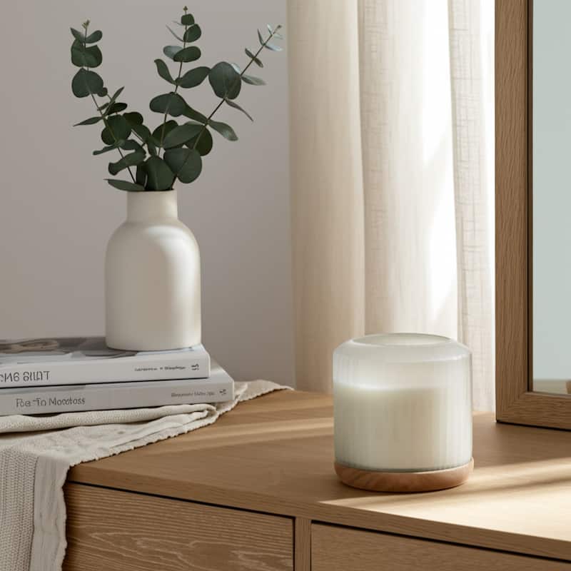 Glass and Wax Starry Sky Decorative Candle Wood Base - 8" White - 8" x 8" x 8"