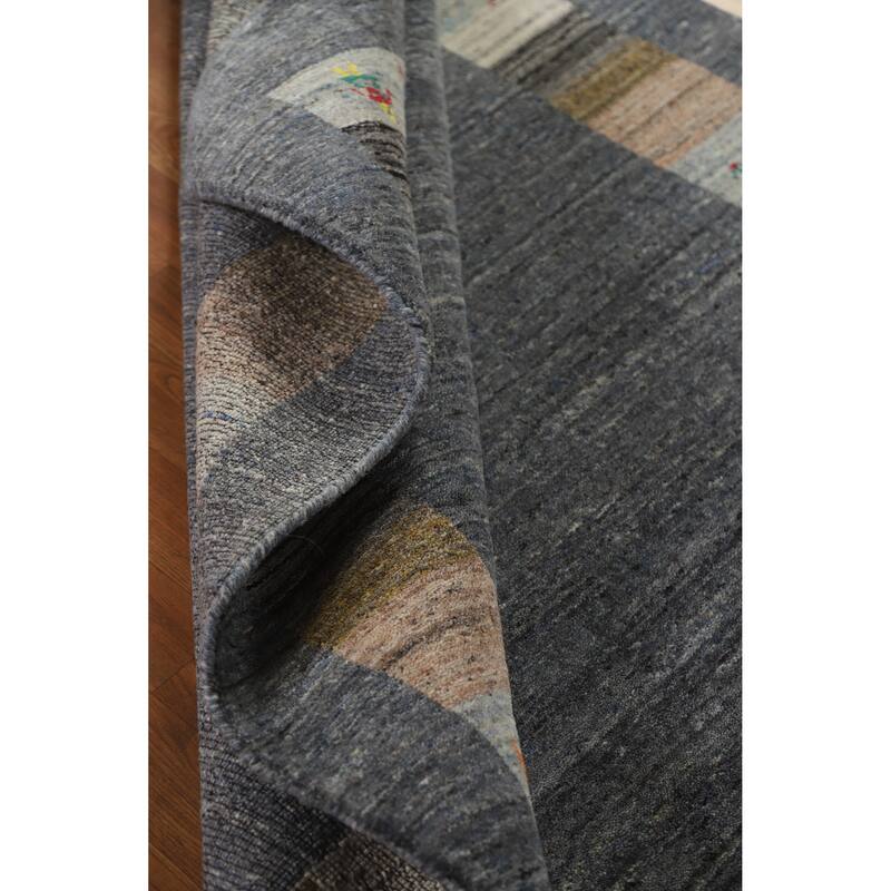 Hand Knotted Oriental 100% Wool Carpet Tribal Tribal Greys & Charcoal Gabbeh Area Rug - 6' 9'' X 4' 8''
