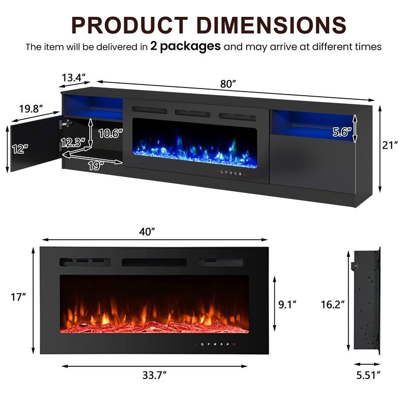 36'' Electric Fireplace TV Stand, Entertainment Center & TV Console for TVs up to 80'', Modern Fireplace Heater for Living Room