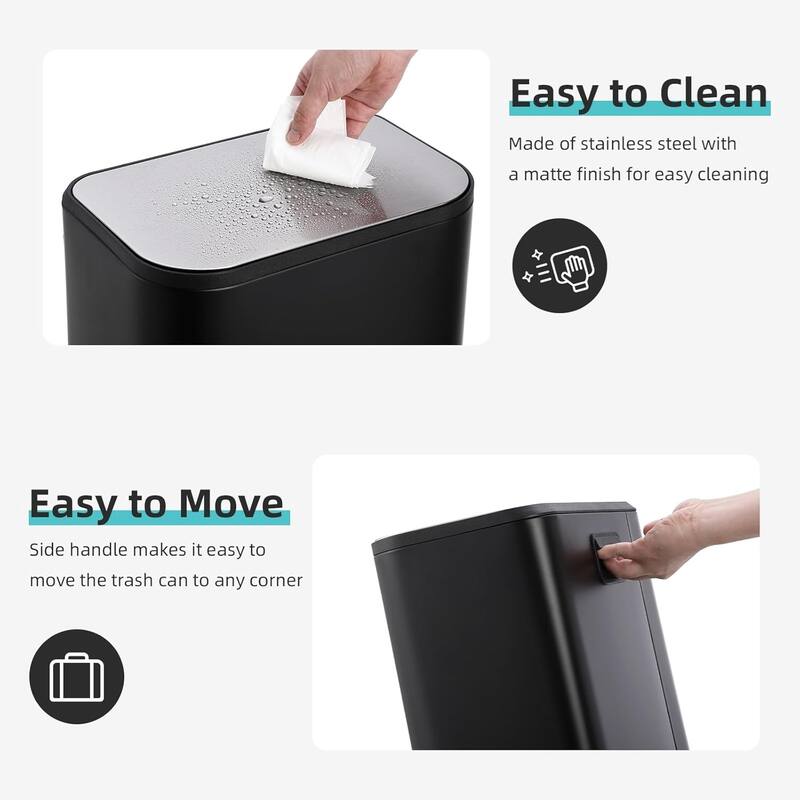 Small Stainless Steel Garbage Bin 3.2 Gallon (12L) - Quiet Soft-Close Lid, Foot Pedal, Removable Inner Bucket