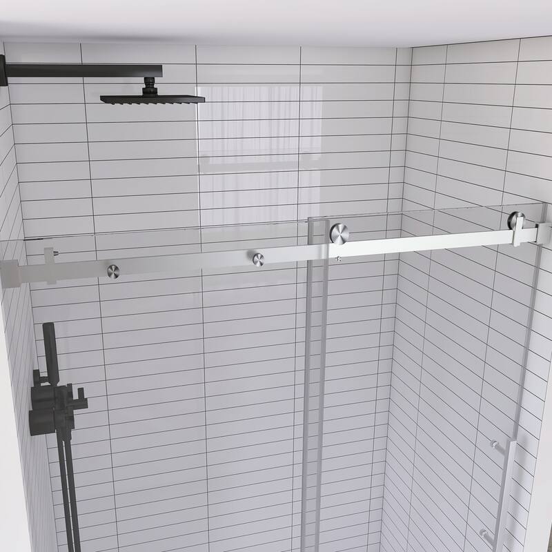 60 in. W x 76 in. H Frameless Single Sliding Shower Doors with Clear Tempered Glass - 60" x 76" in.