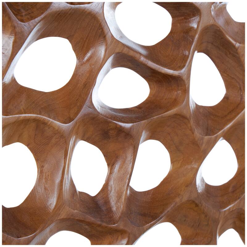 Brown Teak Wood Handmade Circular Cutout Abstract Decorative Sculpture