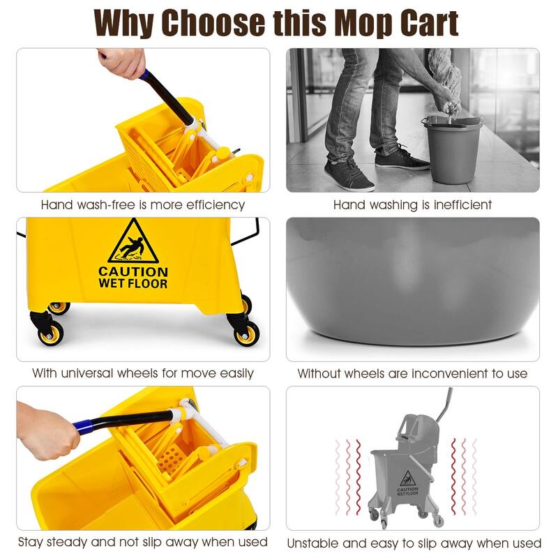 Costway Commercial Mop Bucket Side Press Wringer on Wheels 21 Quart