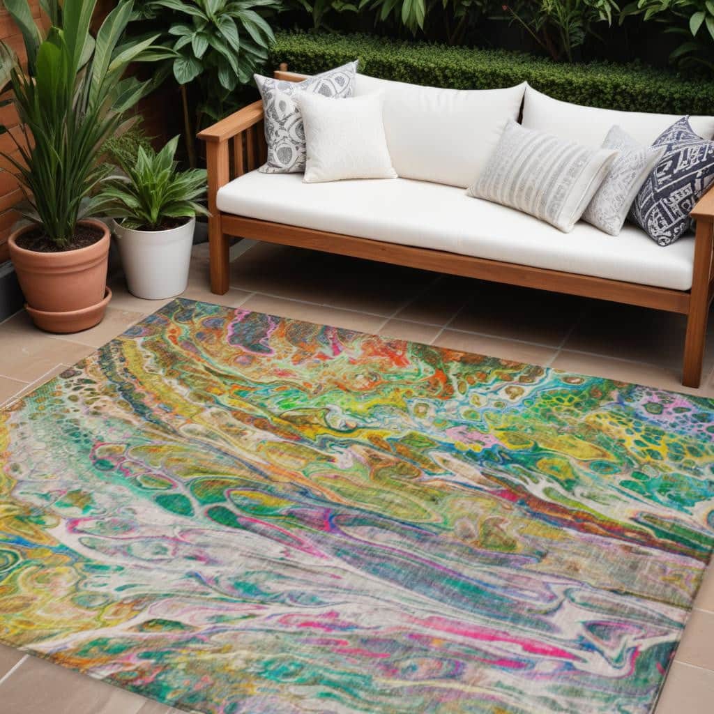 HomeRoots Abstract Contemporary Rectangle Outdoor Rug
