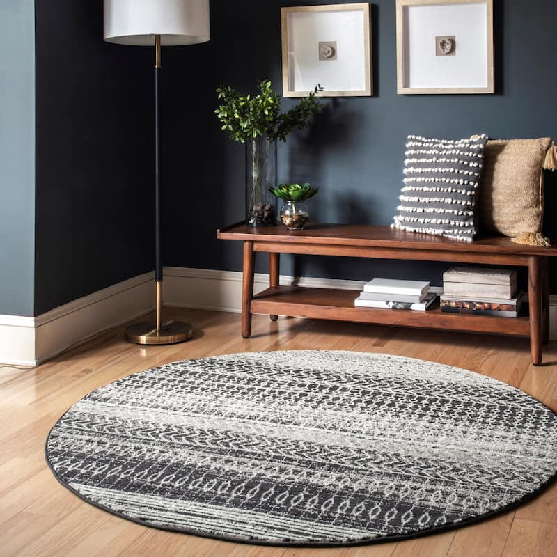 Nuloom Eliana Contemporary Striped Area Rug - 5' Round - Dark Grey