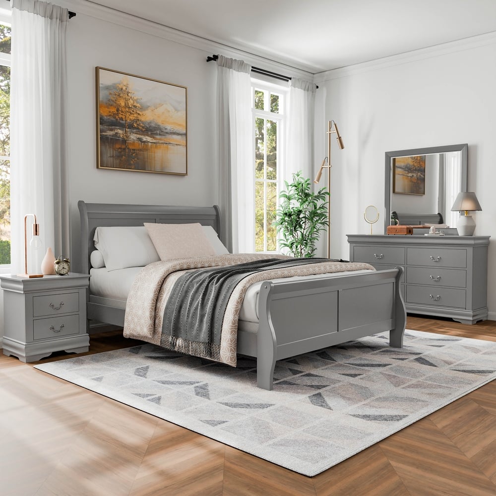 Furniture of America Mayday Traditional Solid Wood 4-Piece Sleigh Bedroom Set