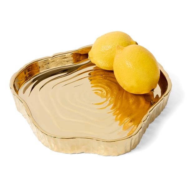 Botanic Collection Titanium Porcelain Gold Tree Bark Tray, 9