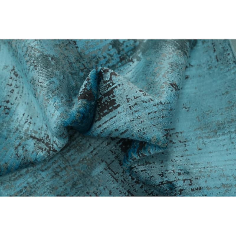 Machine Made Oriental Polyester Carpet Modern Abstract Navy Blue & Blues Abstract Area Rug - 7' 5'' X 5' 2''