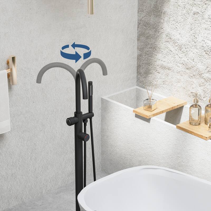 Modland 46'' Outdoor Shower System 316 Stainless Steel Thermostatic Freestanding Poolside Faucet with Swivel Spout - 46'' H