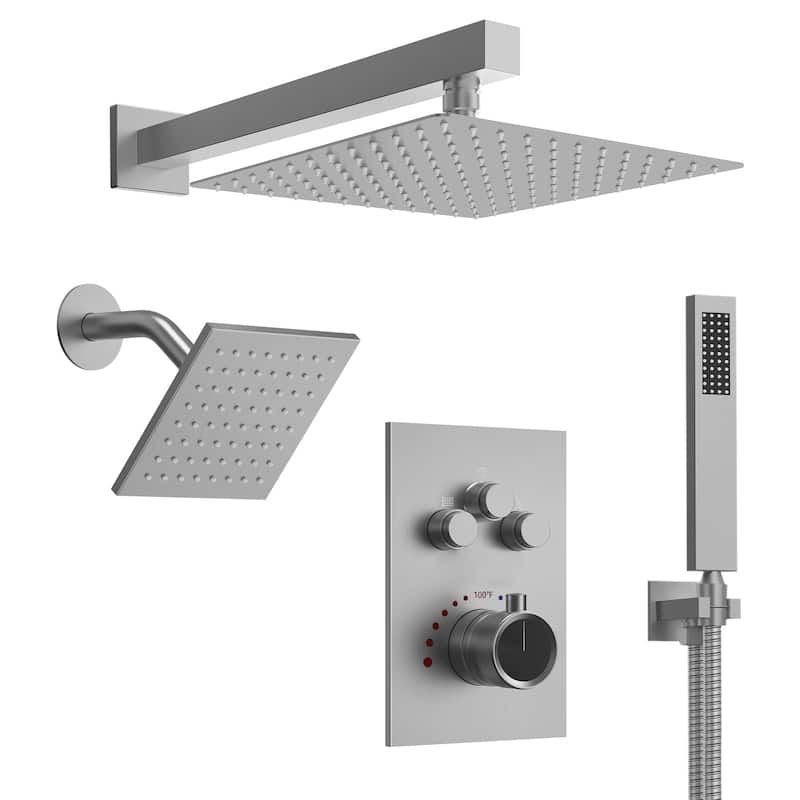 Thermostatic Shower Faucet 12" and 6" High-Pressure Dual Showerheads with Handheld Shower