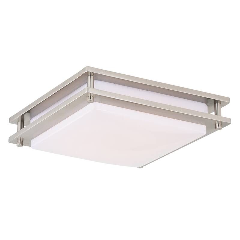 Horizon 12-in W LED Square Satin Nickel Mission Flush Mount Ceiling Light - 12-in W x 3.5-in H x 12-in D - Satin Nickel - 12-in W x 3.5-in H x 12-in D