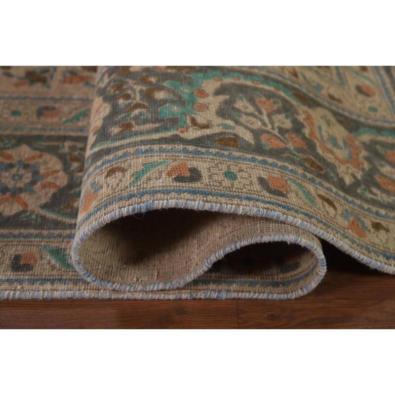 Hand Knotted Oriental 100% Wool Carpet Traditional Floral Beige & Ivories Tabriz Area Rug - 12' 3'' X 9' 8''