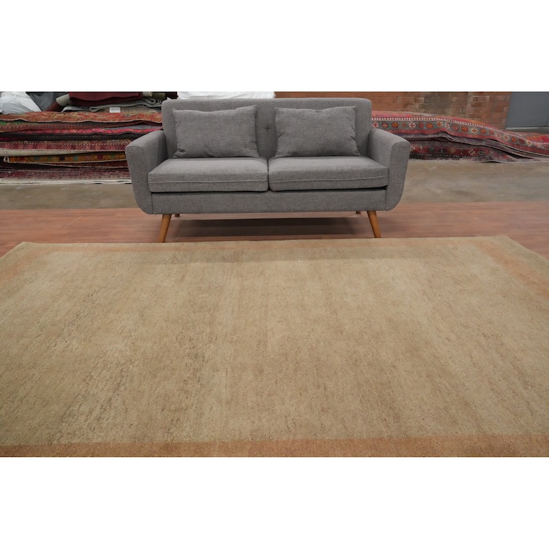 Hand Knotted Oriental 100% Wool Carpet Modern Bordered Brown Gabbeh Area Rug - 9' 11'' X 6' 4''