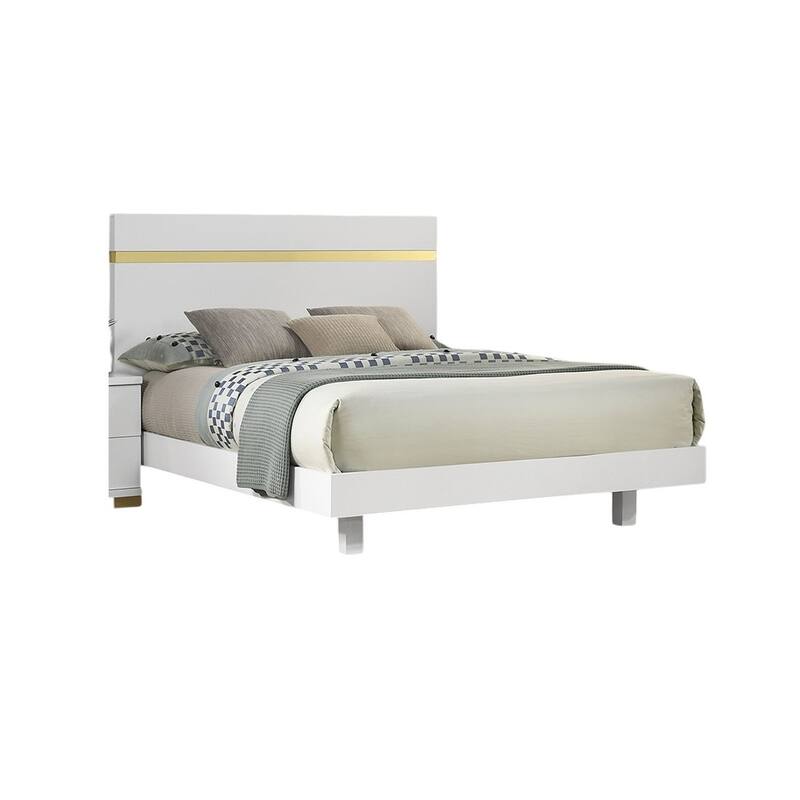 Queen Size Modern LED Bed with Acrylic Trim, Mattress Ready, White Finish
