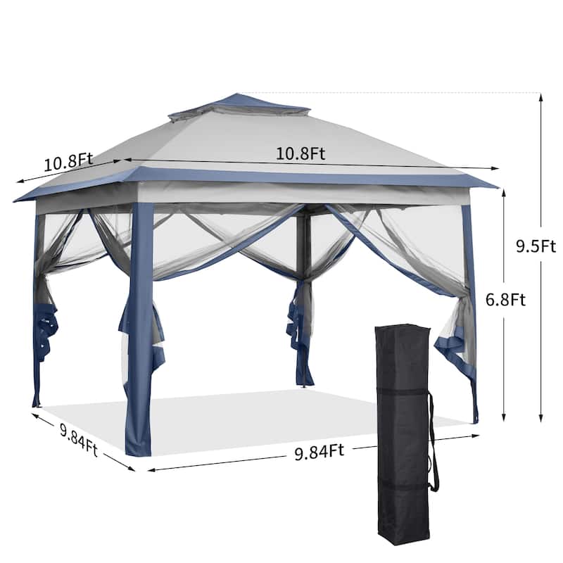 Ainfox 11x11ft Gazebo Outdoor Pop up Canopy with Mosquito Net and Carry Bag