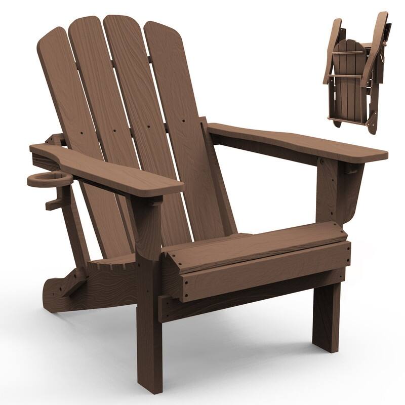 Domi Folding Adirondack Chair,Wooden Textured with Cup Holder,HDPE