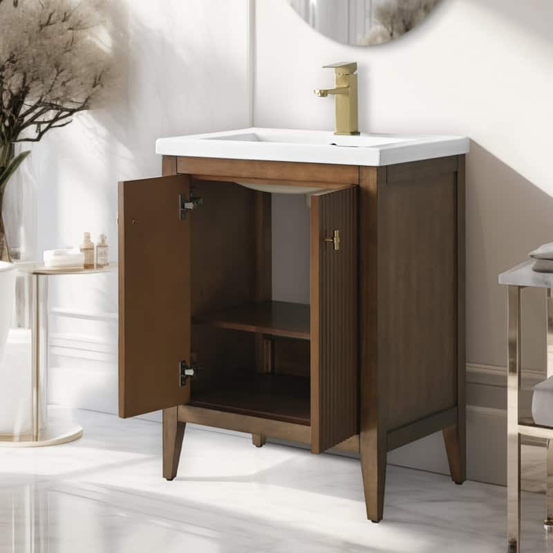 Vanity Art 24" Single Sink Bathroom Vanity Cabinet with Ceramic Top