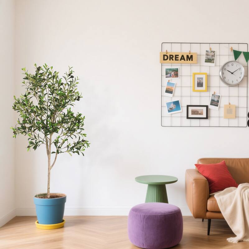 GDFStudio - Virelli 5FT Lifelike Olive Tree with Plastic Leaves and Realistic Trunk