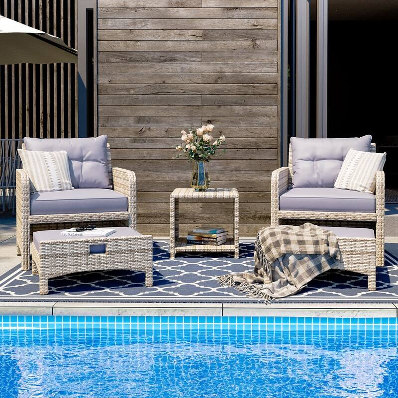 Pamapic 5-Piece Wicker Patio Conversation Set with Ottomans