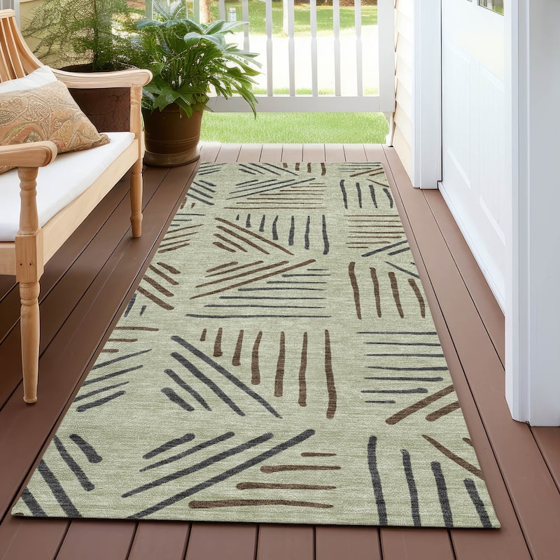 Machine Washable Indoor/ Outdoor Geo Dia Chantille Rug - Celery - 2'3" x 7'6"