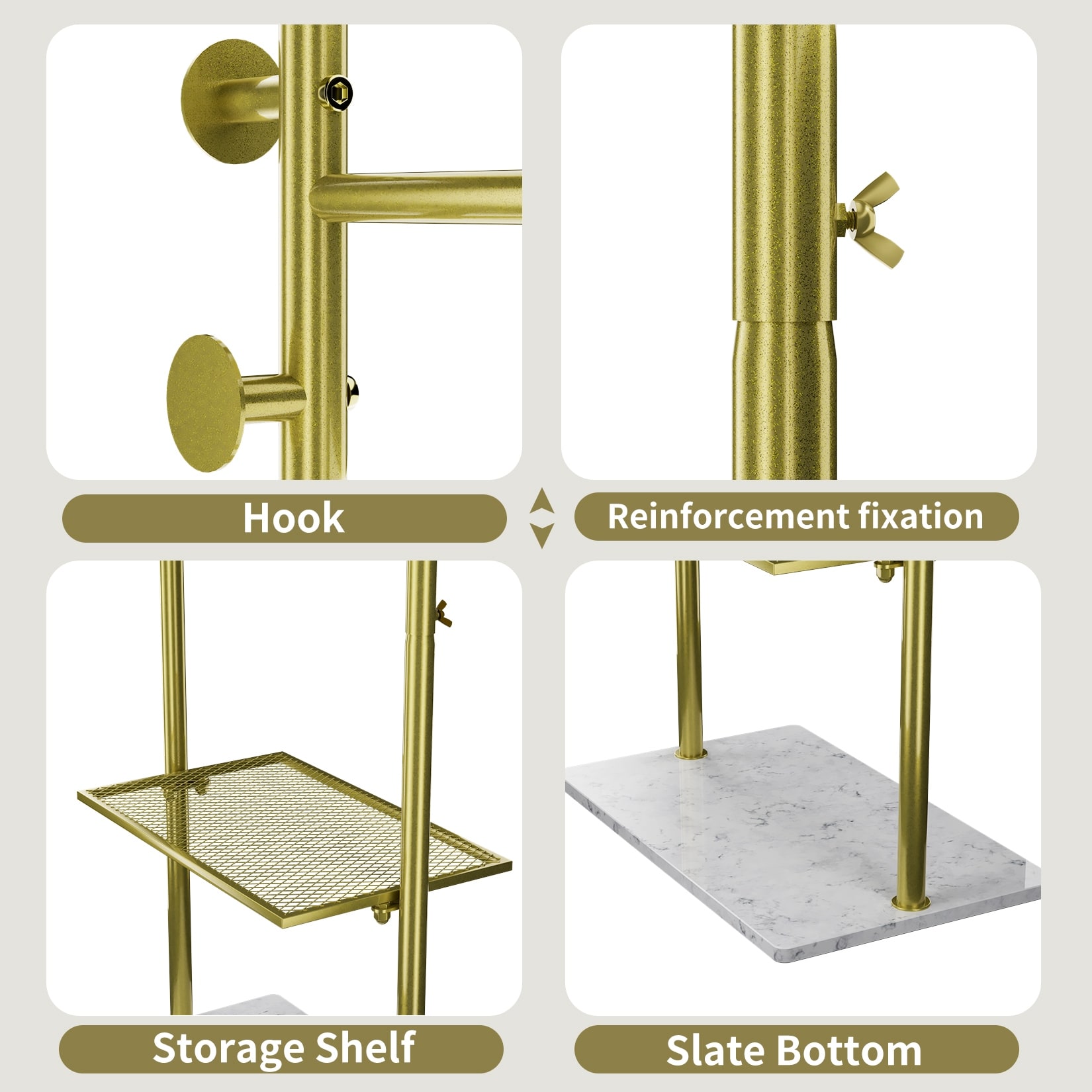 Freestanding Metal Corner Clothes Stand Coat Rack with 4 Hooks
