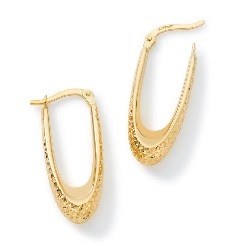 Clover 14K Yellow Gold Graduated Hoop Earrings - High-Polish or Diamond-Cut