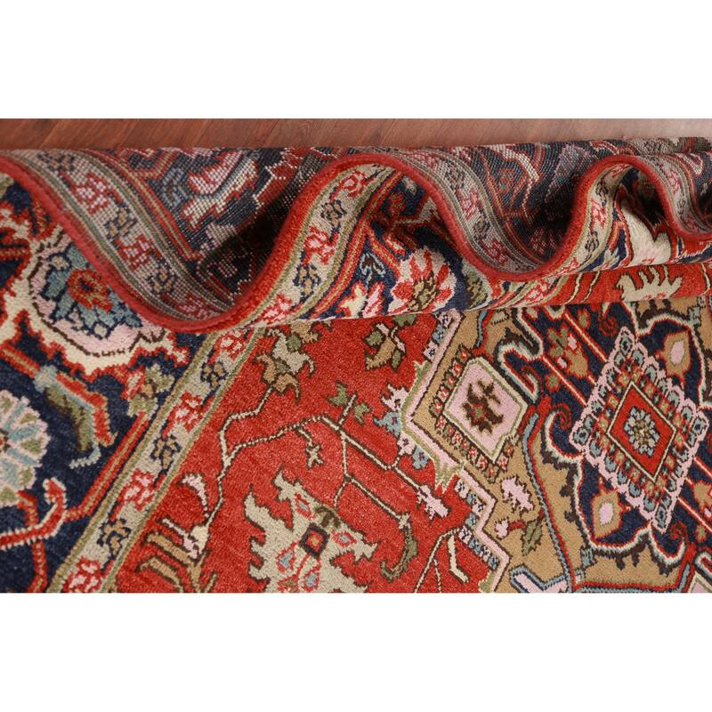 Geometric Heriz Serapi Oriental Area Rug Handmade Orange Wool Carpet - 8'11" x 12'0"