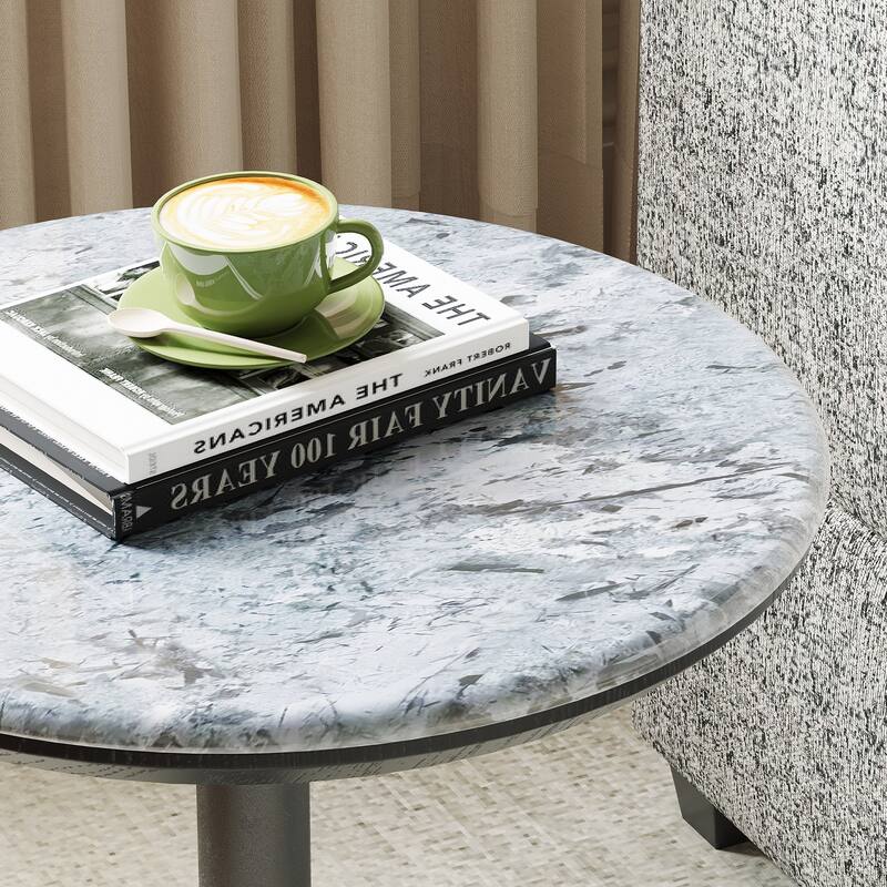Modern Round Accent Side Table - Natural Crystal Stone Tabletop with Black Metal X-Base