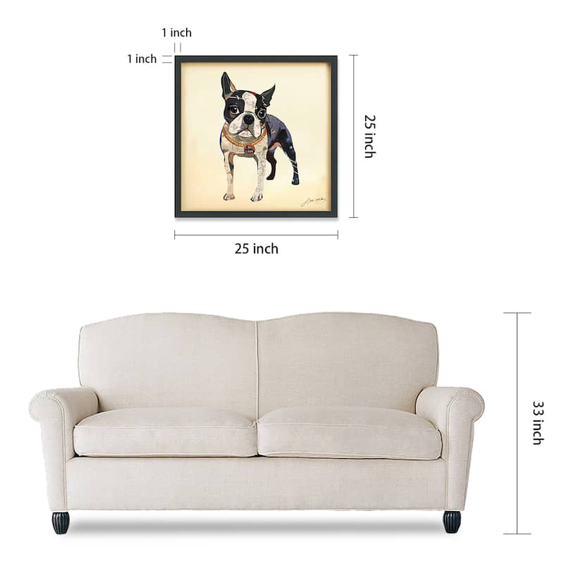 "Boston Terrier" Dimensional Collage Framed Graphic Art Under Glass Wall Art