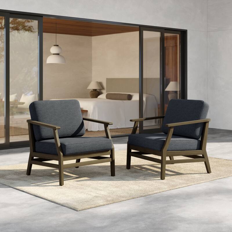 Outdoor Teak Wood Club Chairs with Cushions (Set of 2)