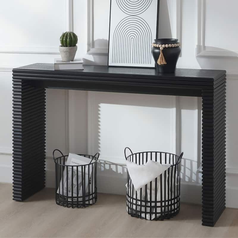 Modern Hallway Table Black Console Table with Ribbed Design