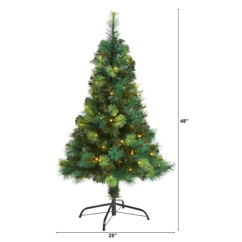 4ft. Assorted Green Pine Artificial Christmas Tree with 70 LED Lights - Compact Festive Holiday X-Mas Tree