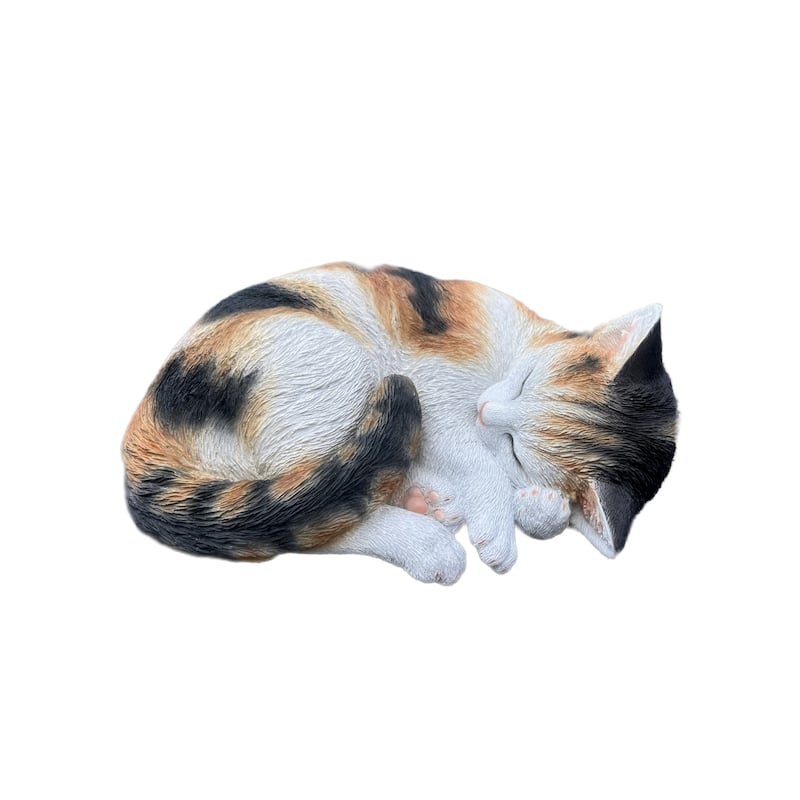 Sleeping Calico Cat Garden Statue - 10.5"