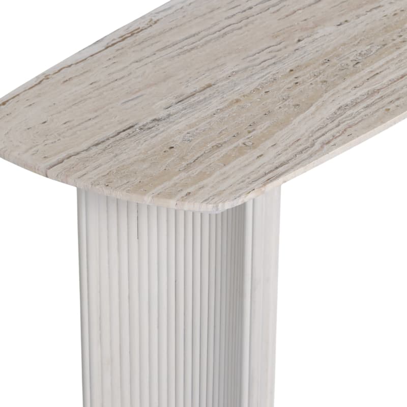 Wood Accent Table Fluted Base Curved Legs Modern Design Sculpted Frame